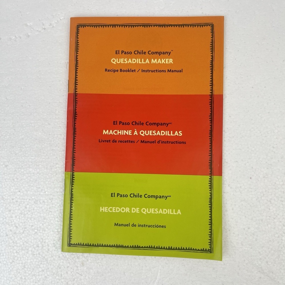 El Paso Chile Company Quesadilla Maker Recipe Booklet / Instruction‎ Manual Only